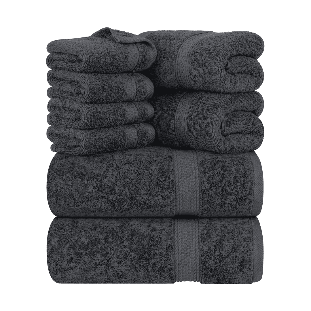 Utopia Towels 8-Piece Premium Towel Set, 2 Bath Towels, 2 Hand Towels, and 4 Wash Cloths (Grey)
