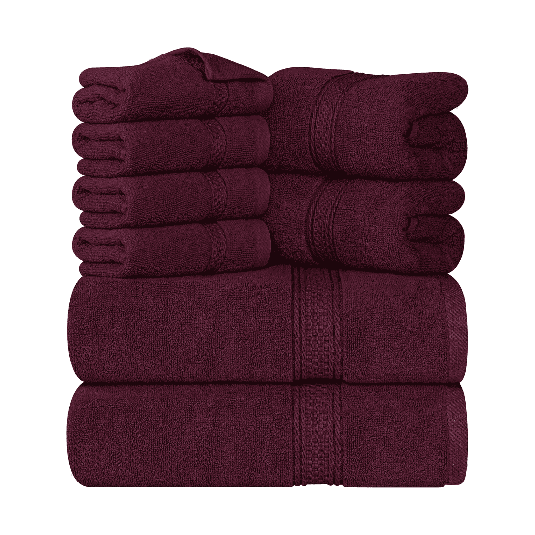 Utopia Towels 8-Piece Premium Towel Set, 2 Bath Towels, 2 Hand Towels, and 4 Wash Clothsm, Burgundy