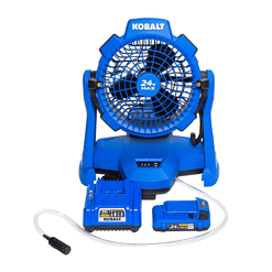 Kobalt 7-in 24-Volt 3-Speed High Velocity Indoor/Outdoor Blue Misting Floor Fan (Battery and Charger Included)