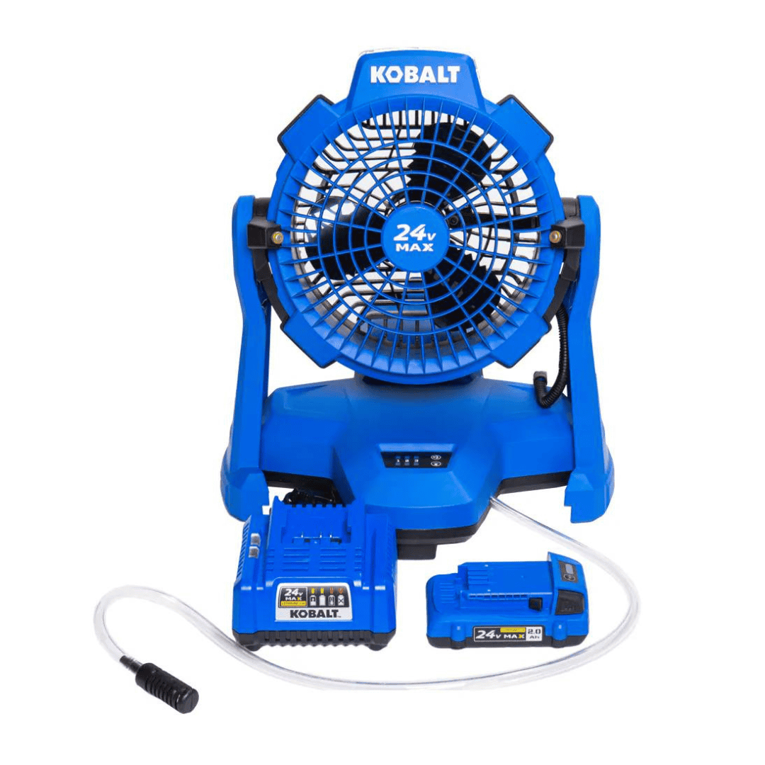 Kobalt 7-in 24-Volt 3-Speed High Velocity Indoor/Outdoor Blue Misting Floor Fan (Battery and Charger Included)