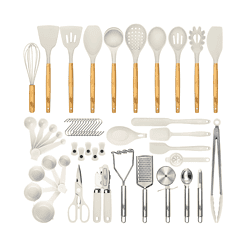 Kaluns 50 PCS Silicone Kitchen Utensils Set Complete Kitchen Set, Khaki