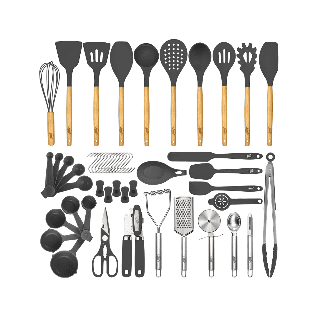 Kaluns 50 PCS Silicone Kitchen Utensils Set Complete Kitchen Set, Gray