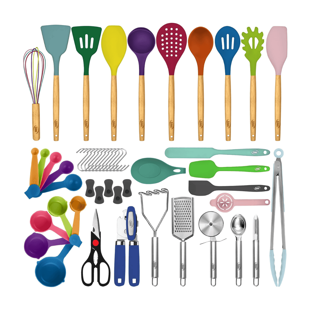 Kaluns 50 PCS Silicone Kitchen Utensils Set Complete Kitchen Set, Multicolor