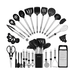 BESTZMWK Kitchen Utensil Set-Silicone Cooking Utensils-33 Kitchen Gadgets & Spoons for Nonstick Cookware, Black