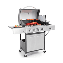 Captiva Designs 4-Burner Propane Gas BBQ Grill with Side Burner & Porcelain-Enameled Cast Iron Grates