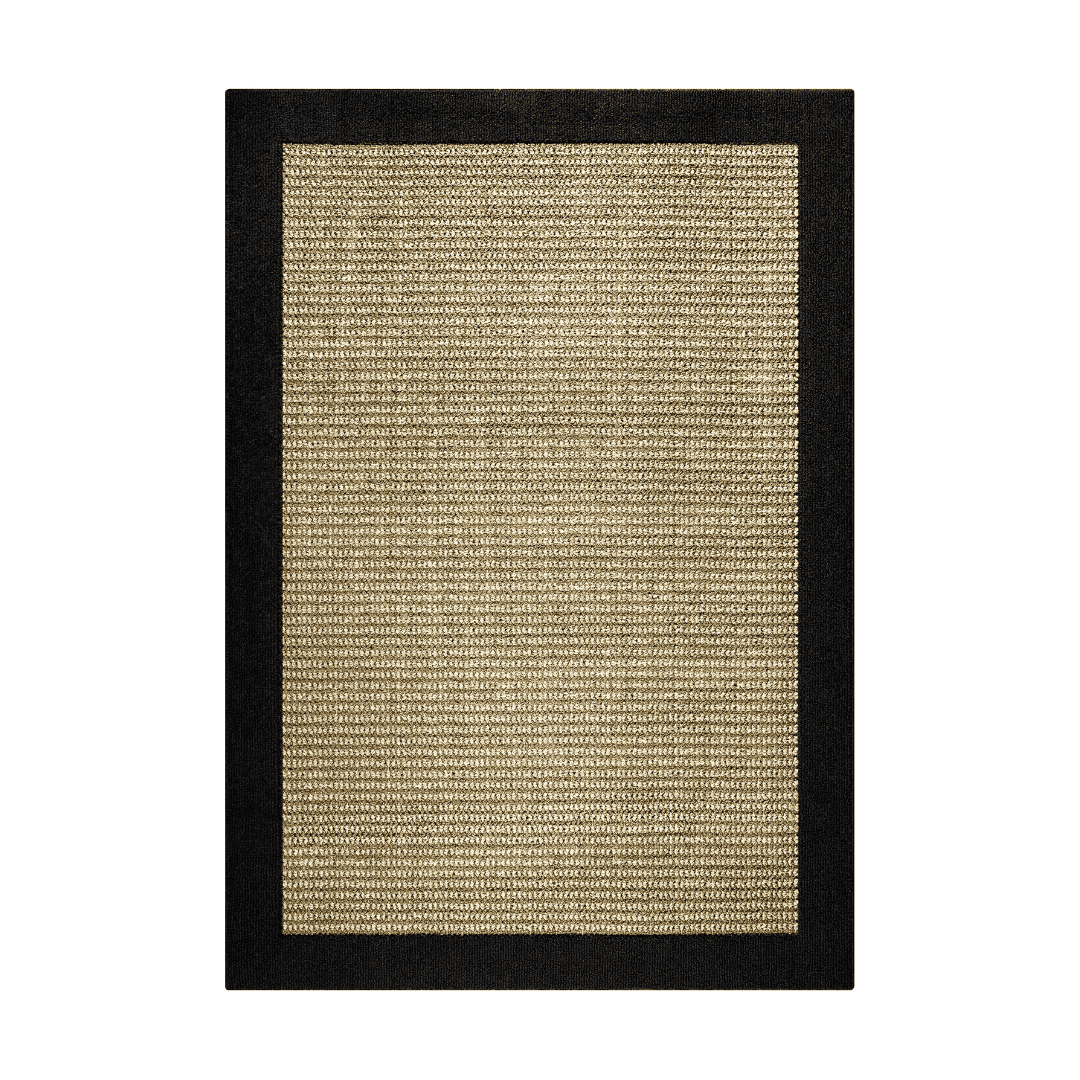 Mainstays Traditional Faux Sisal Olefin Black Border Indoor Living Room Area Rug, 7'6"x10', Black