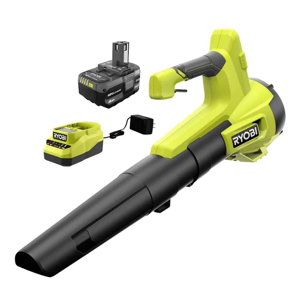 RYOBI PCLLB01K ONE+ 18V 100 MPH 350 CFM Cordless Battery Variable Speed Jet Fan Leaf Blower with 4.0 Ah Battery and Charger