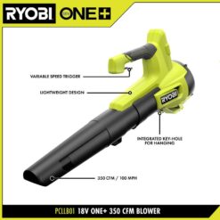 RYOBI PCLLB01K ONE+ 18V 100 MPH 350 CFM Cordless Battery Variable Speed Jet Fan Leaf Blower with 4.0 Ah Battery and Charger
