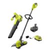 RYOBI PCLCK202K ONE+ 18V Cordless Battery String Trimmer/Edger and Jet Fan Blower Combo Kit (2-Tools) with 4.0 Ah Battery and Charger