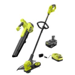 RYOBI PCLCK202K ONE+ 18V Cordless Battery String Trimmer/Edger and Jet Fan Blower Combo Kit (2-Tools) with 4.0 Ah Battery and Charger