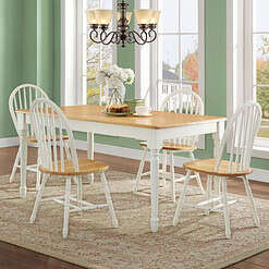 Better Homes and Gardens Autumn Lane Windsor Solid Wood Dining Chairs, White and Oak (Set of 2)