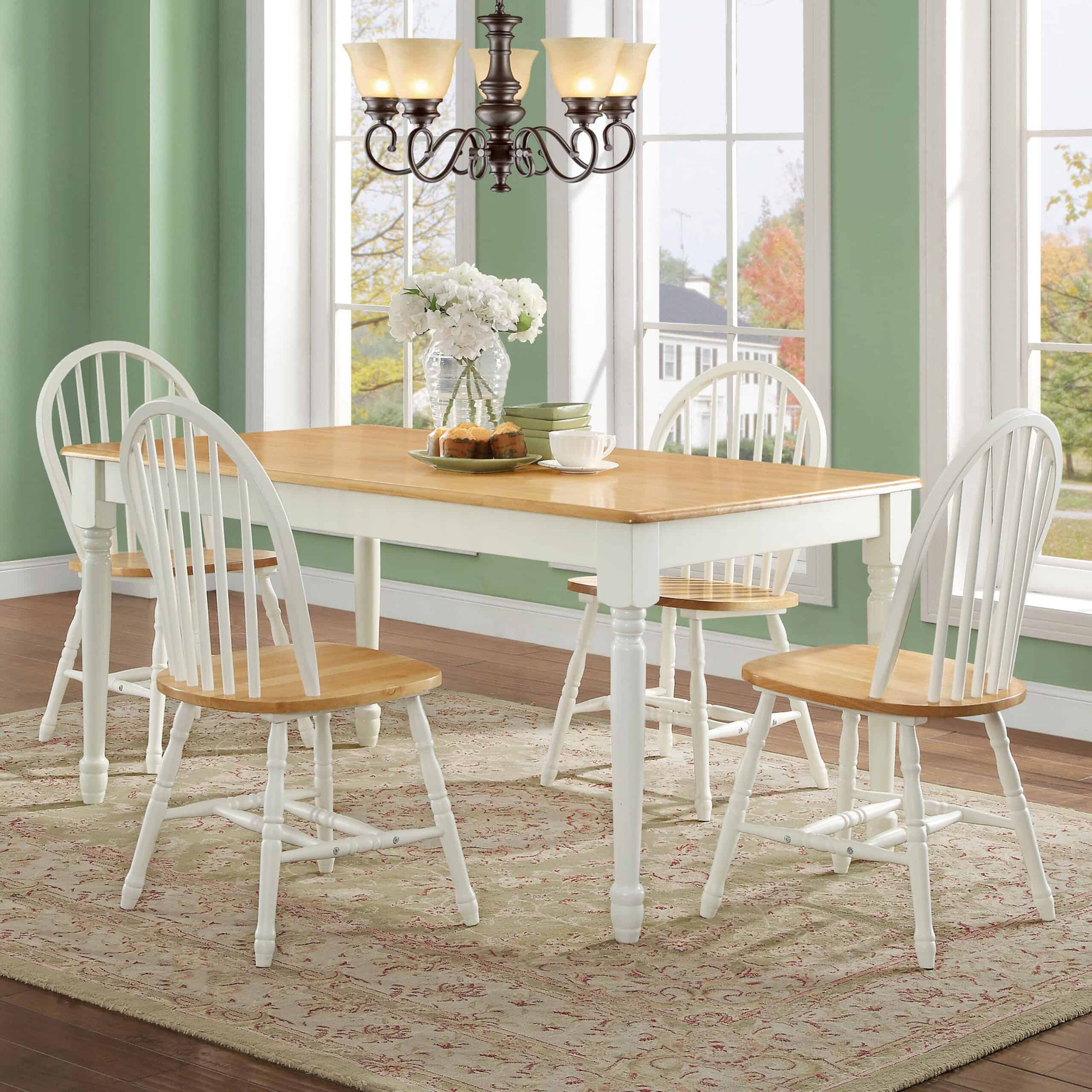 Better Homes and Gardens Autumn Lane Windsor Solid Wood Dining Chairs, White and Oak (Set of 2)