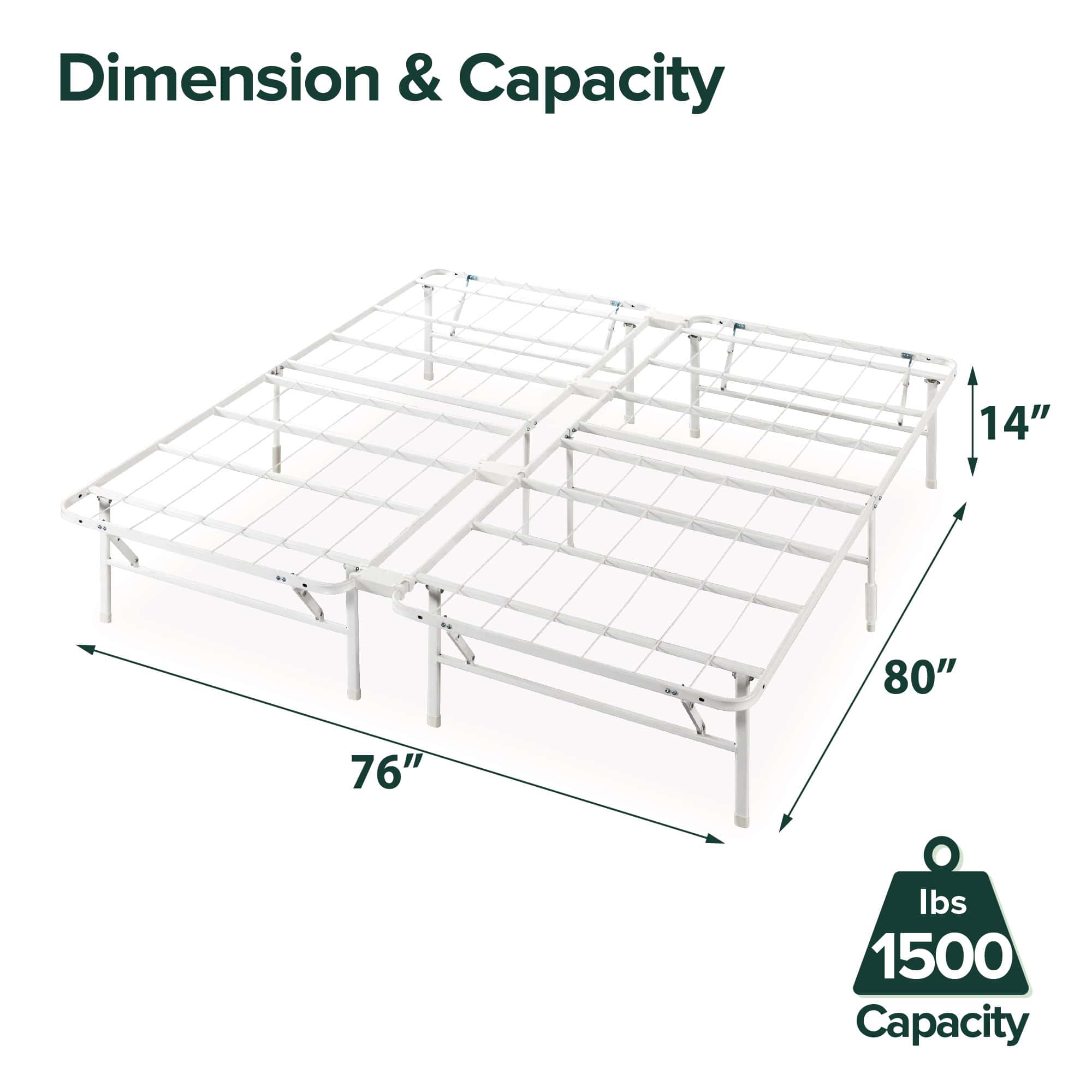 Zinus 14" White Metal SmartBase Tool-Free Assembly Mattress Foundation, King
