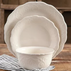 The Pioneer Woman Cowgirl Lace 12-Piece Dinnerware Set, Linen