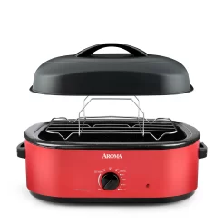 AROMA 18Qt. Roaster Oven with High-Dome Lid, Red