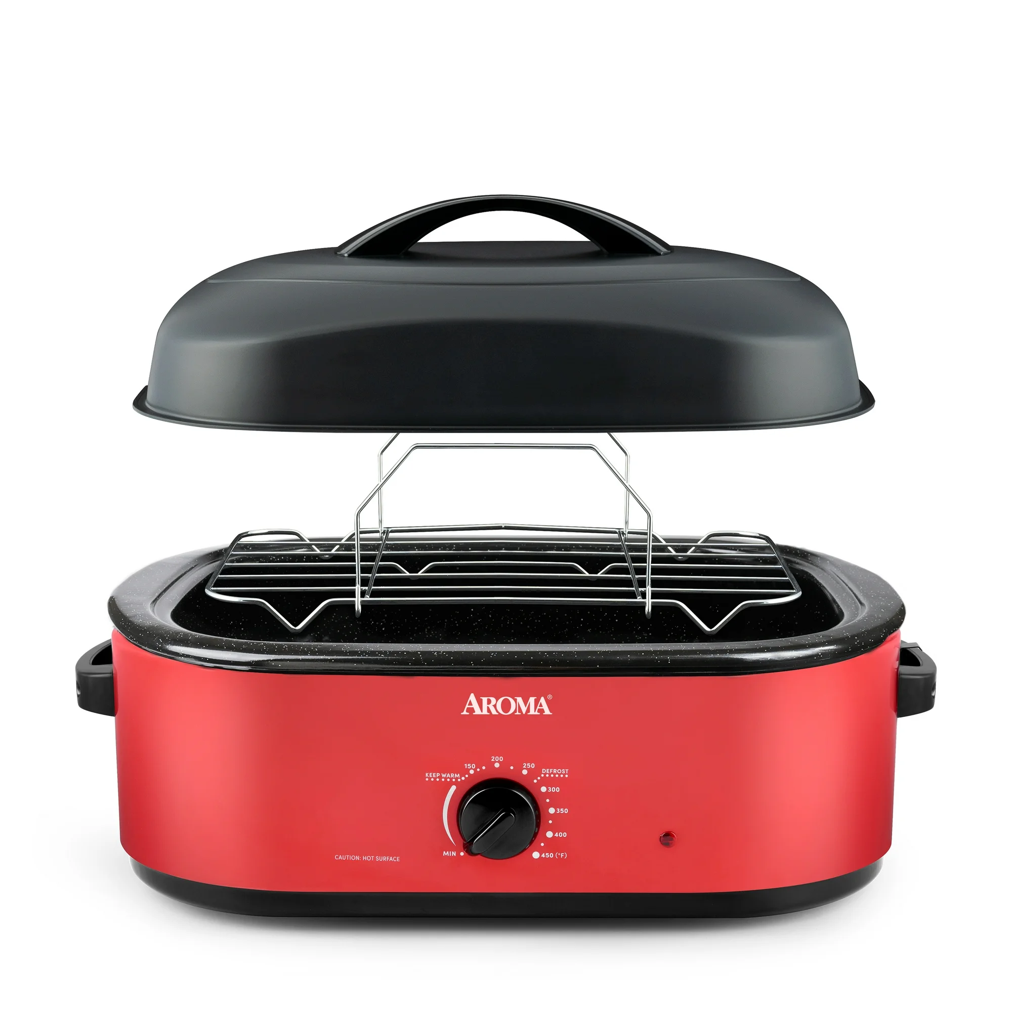 AROMA 18Qt. Roaster Oven with High-Dome Lid, Red