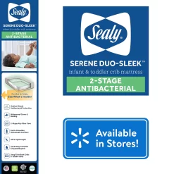 Sealy Serene Duo-Sleek Crib Mattress, 2-Stage Foam Baby Mattress, Toddler Mattress, Waterproof
