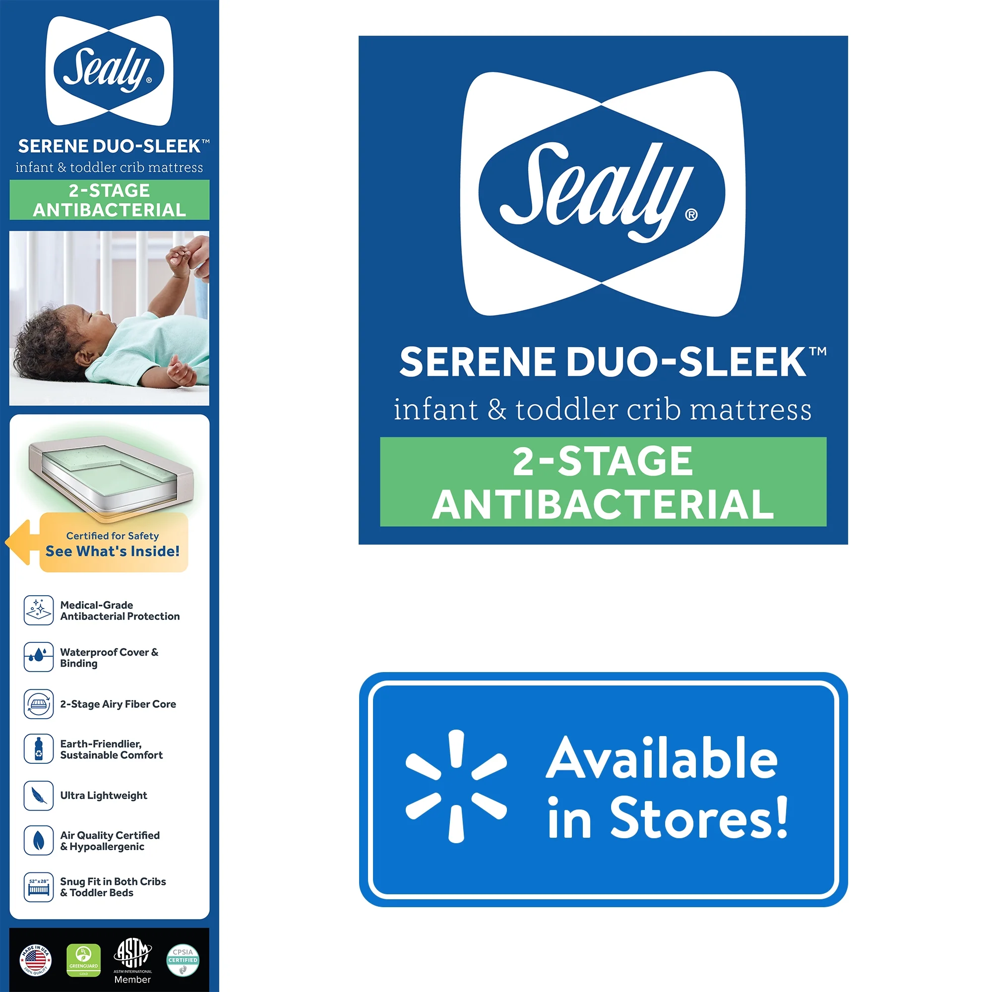 Sealy Serene Duo-Sleek Crib Mattress, 2-Stage Foam Baby Mattress, Toddler Mattress, Waterproof