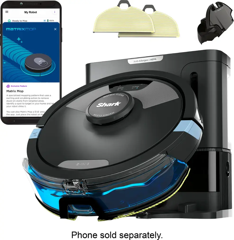 Shark - Matrix Plus 2-in-1 Robot Vacuum & Mop with Sonic Mopping, Matrix Clean, Home Mapping, HEPA Bagless Self Empty, WiFi - Black
