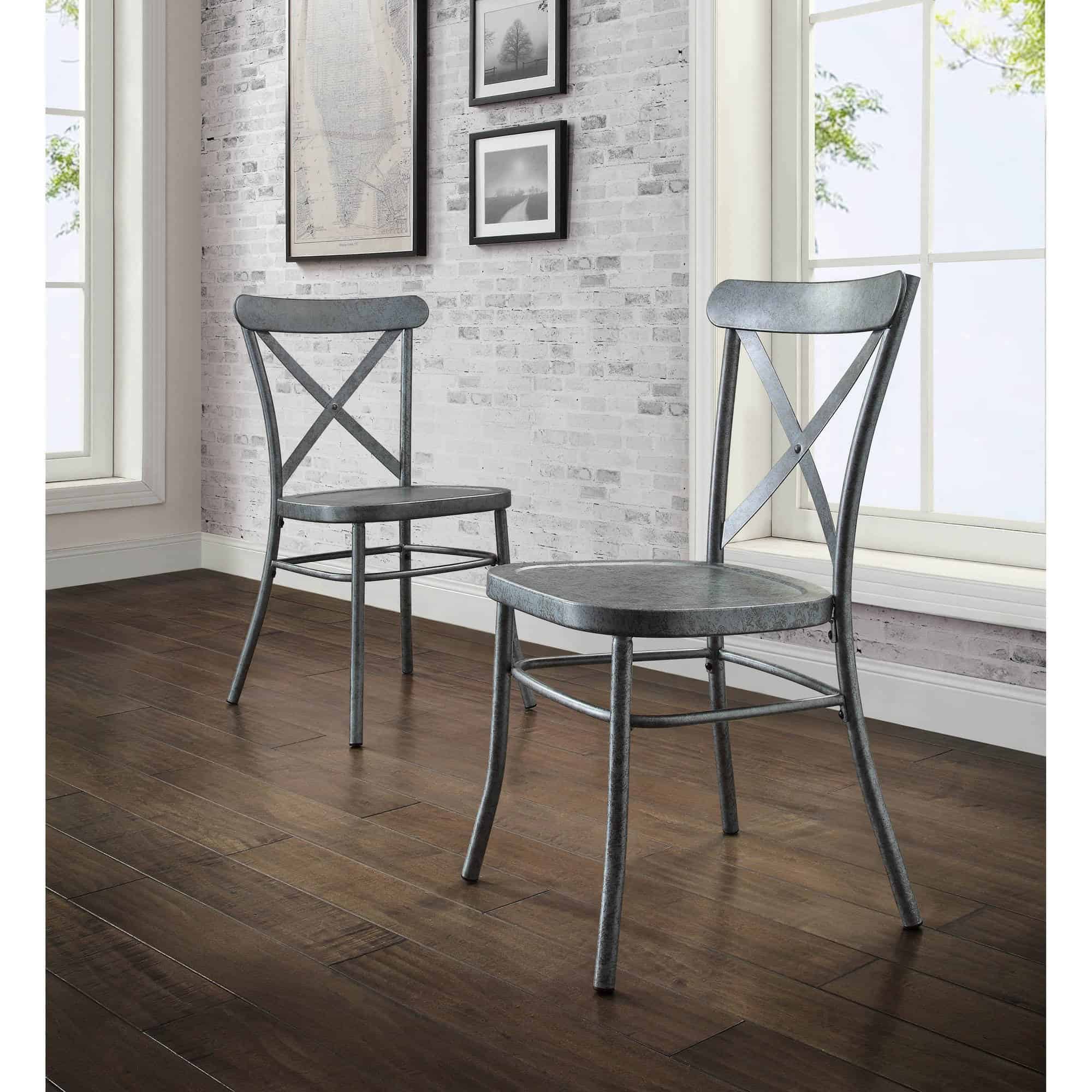 Better Homes and Gardens Collin Distressed Dining Chair, Set of 2, Silver Finish
