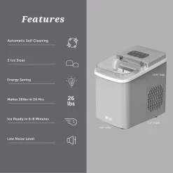 Orgo Products The Sierra Countertop Ice Maker, Bullet Shaped Ice Type, Charcoal