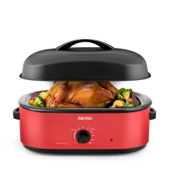 AROMA 18Qt. Roaster Oven with High-Dome Lid, Red