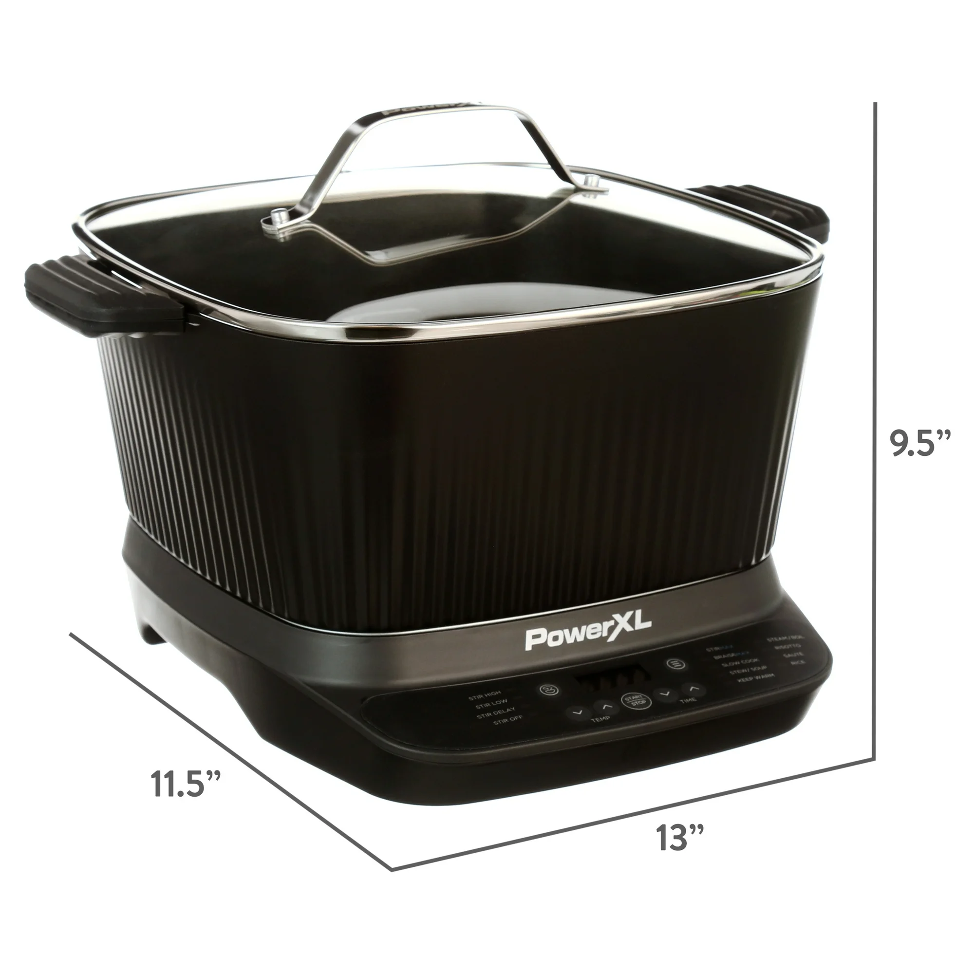 Power XL StirMax 7.5 Qt Multi-Cooker with Auto Stir/Shred Paddle and 9 Presets, Matte Black