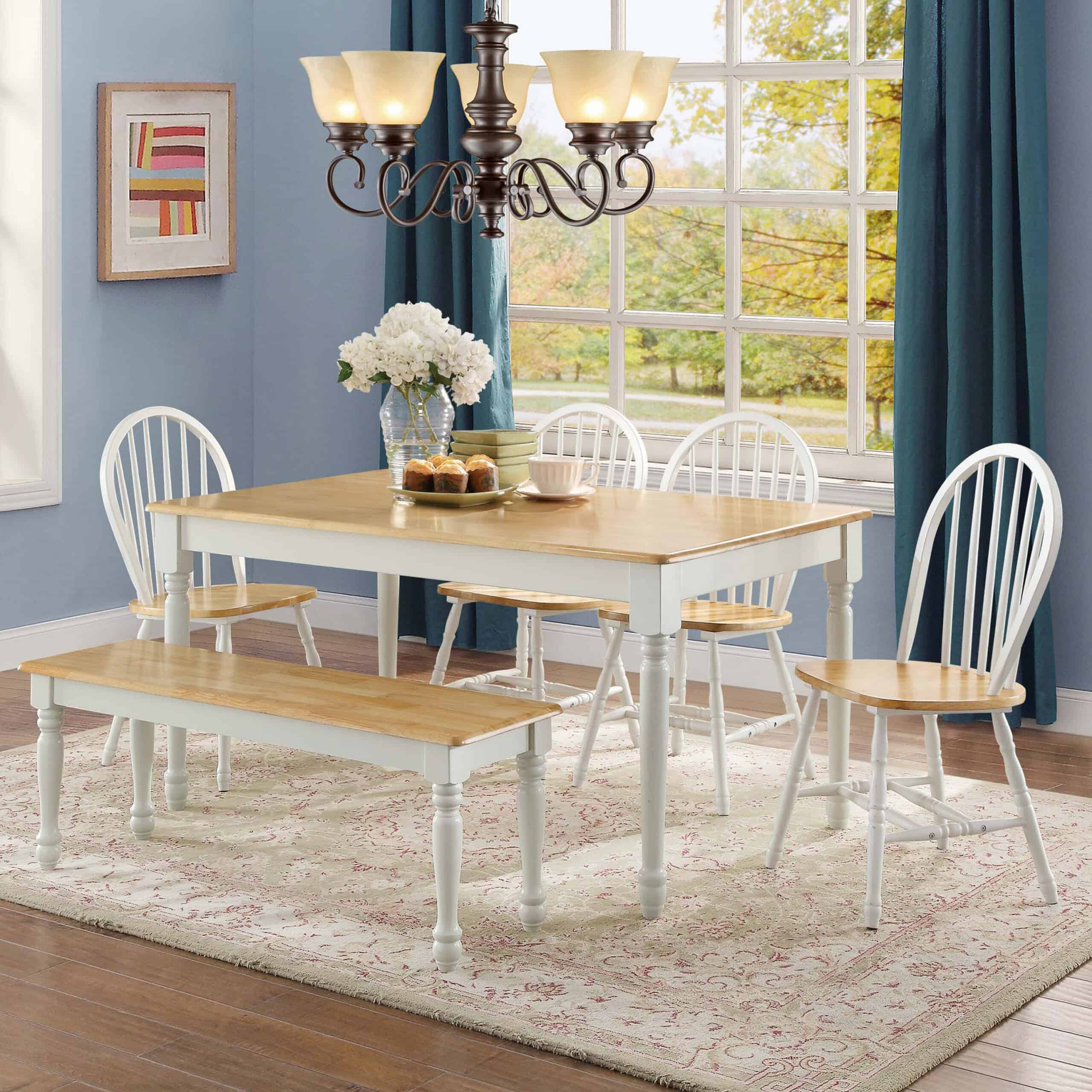 Better Homes and Gardens Autumn Lane Windsor Solid Wood Dining Chairs, White and Oak (Set of 2)