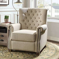 Better Homes & Gardens Tufted Push Back Recliner, Beige Fabric Upholstery