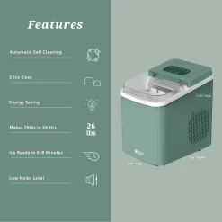 Orgo Products The Sierra Countertop Ice Maker, Bullet Shaped Ice Type, Sage
