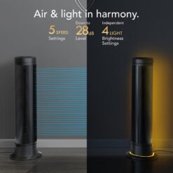 Vornado - ARA Oscillating Ambient Light Tower Fan with Remote, 40 Inch, Quiet Powerful fan, 5 Speeds, Touch Control - Black