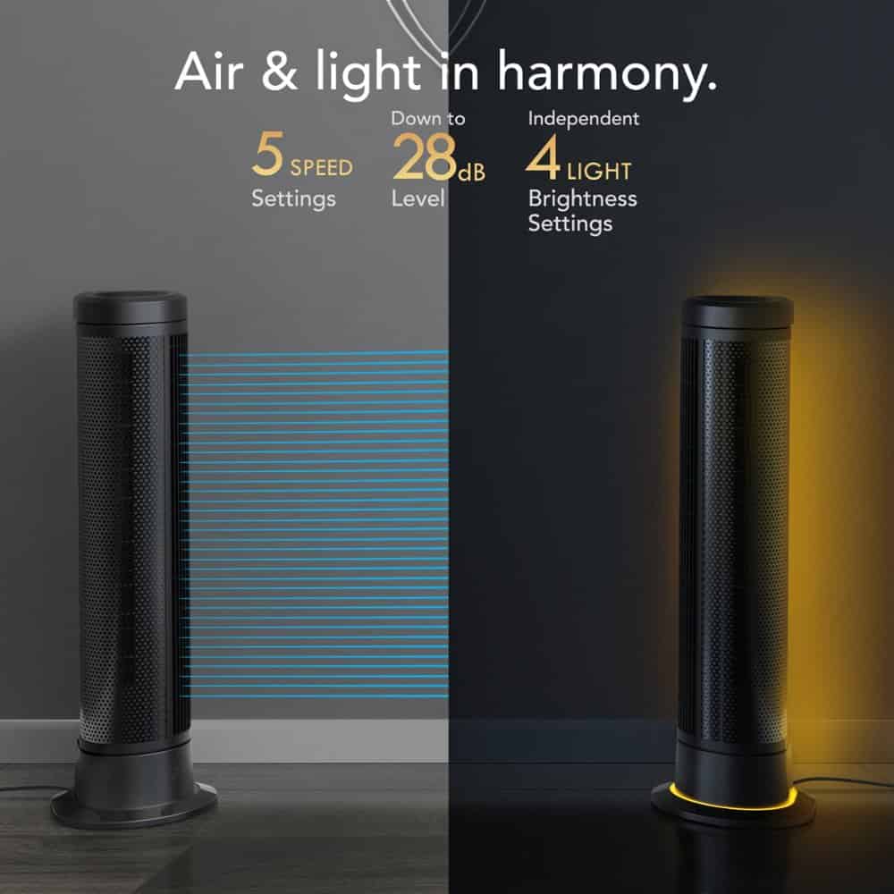 Vornado - ARA Oscillating Ambient Light Tower Fan with Remote, 40 Inch, Quiet Powerful fan, 5 Speeds, Touch Control - Black