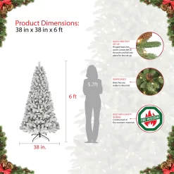 Puleo International 6-ft Pine Flocked Artificial Christmas Tree