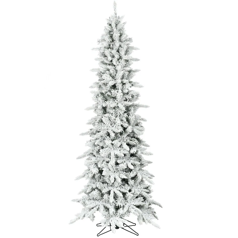 Fraser Hill Farm Unlit 9-ft Mountain Pine Slim Flocked White Artificial Christmas Tree