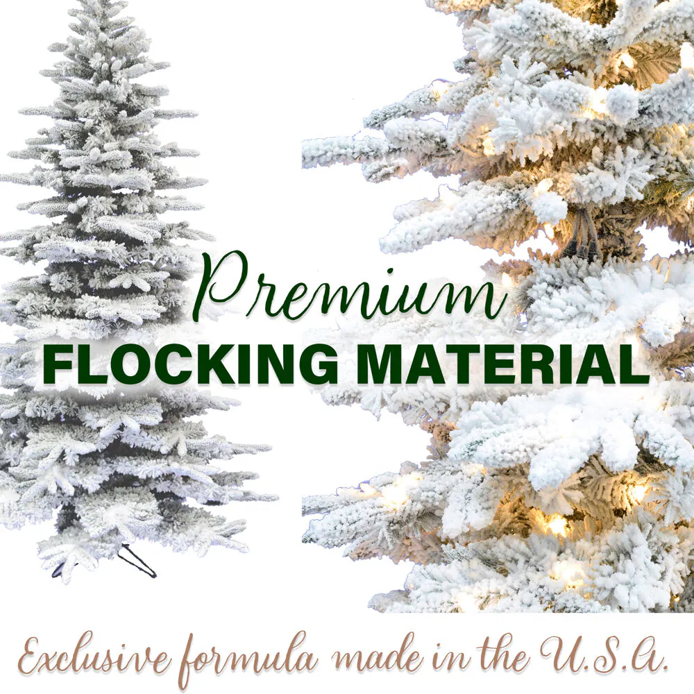 Fraser Hill Farm Unlit 9-ft Mountain Pine Slim Flocked White Artificial Christmas Tree