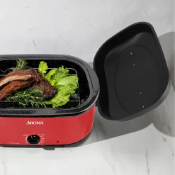 AROMA 18Qt. Roaster Oven with High-Dome Lid, Red