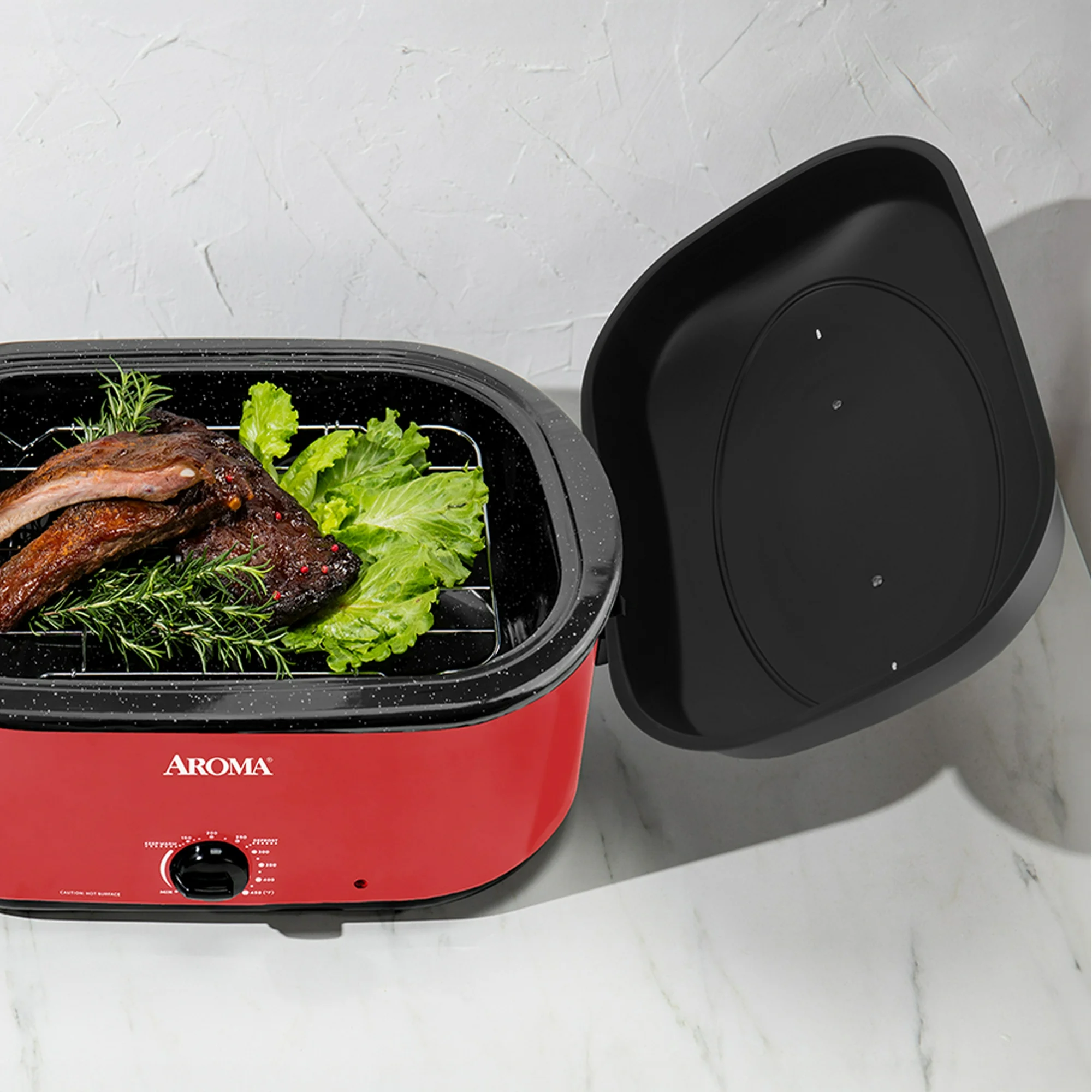 AROMA 18Qt. Roaster Oven with High-Dome Lid, Red