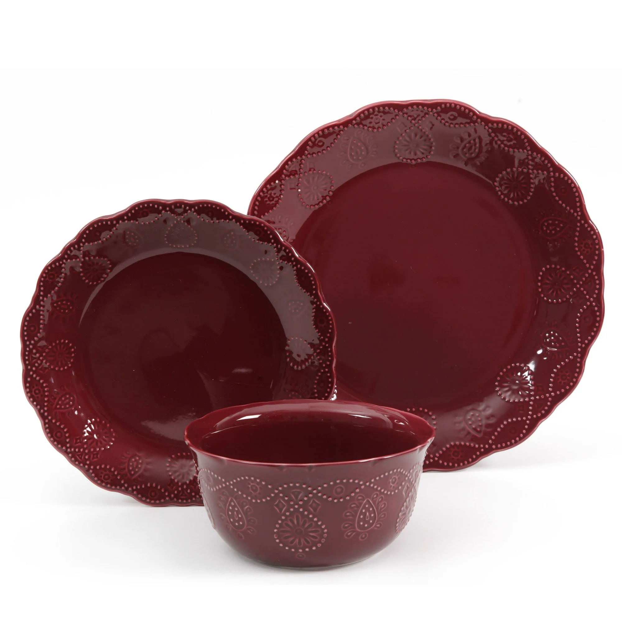 The Pioneer Woman Lace 12-Piece Dinnerware Set, Plum