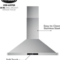 COSMO COS-63175S Wall Mount Range Hood with Ducted Convertible Ductless (No Kit Included), 3 Speed Fan in Stainless Steel (30 inch)