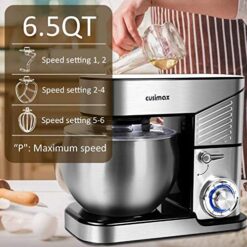 CUSIMAX 6.5QT Stainless Steel Mixer 6-Speeds Tilt-Head Dough Mixers for Baking, Silver