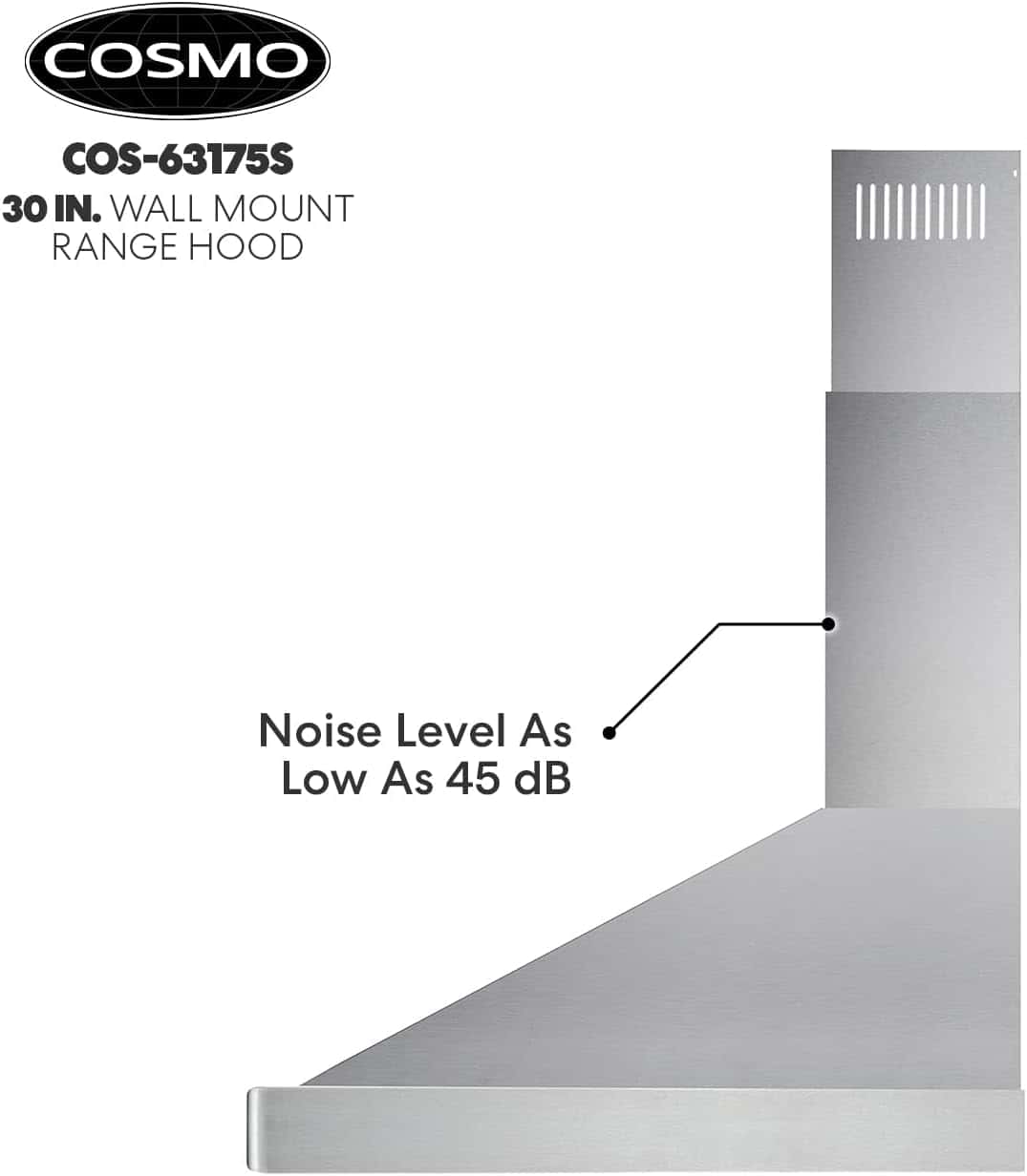COSMO COS-63175S Wall Mount Range Hood with Ducted Convertible Ductless (No Kit Included), 3 Speed Fan in Stainless Steel (30 inch)