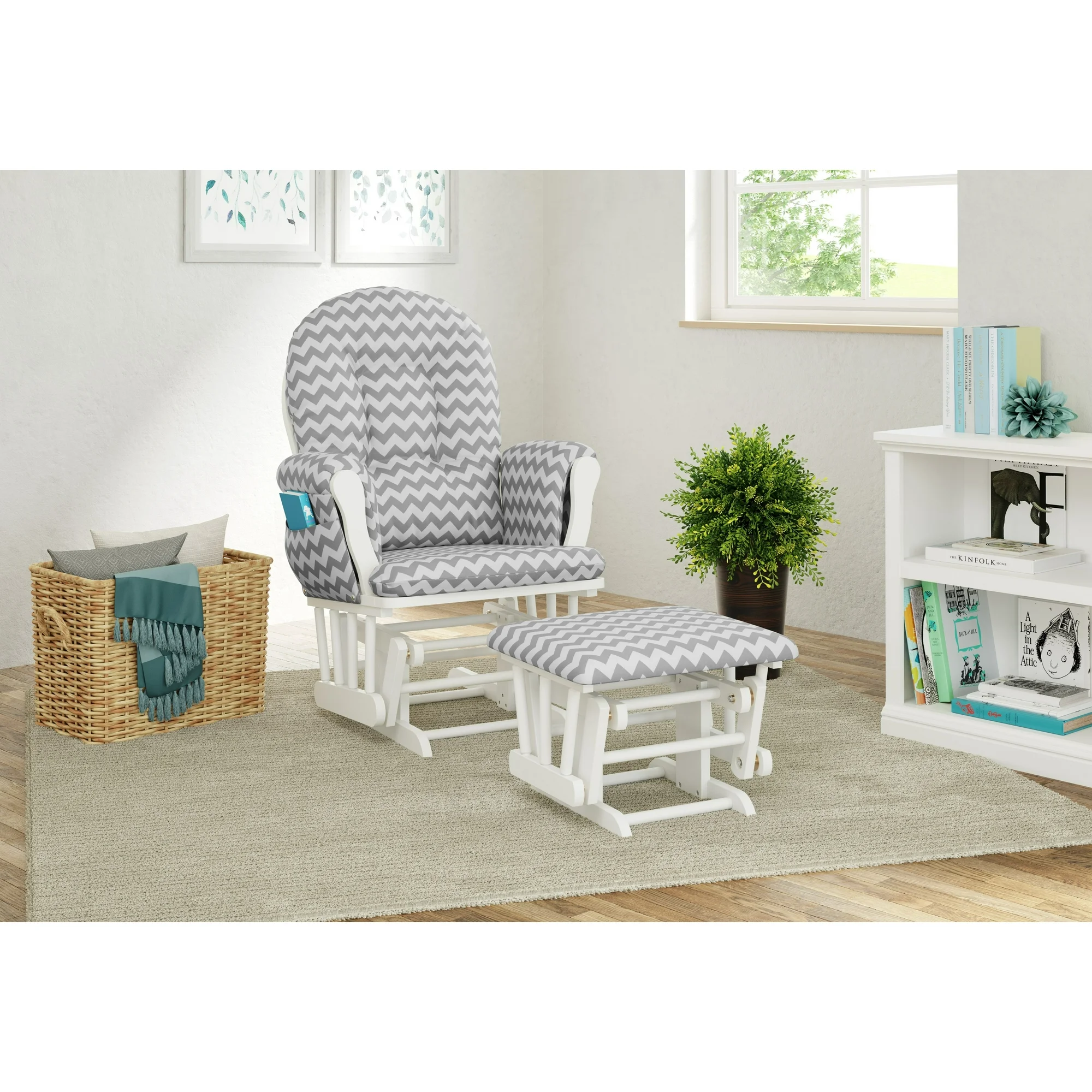 Storkcraft Hoop Infant Nursery Glider and Ottoman, White with Gray Chevron