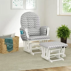 Storkcraft Hoop Infant Nursery Glider and Ottoman, White with Gray Chevron