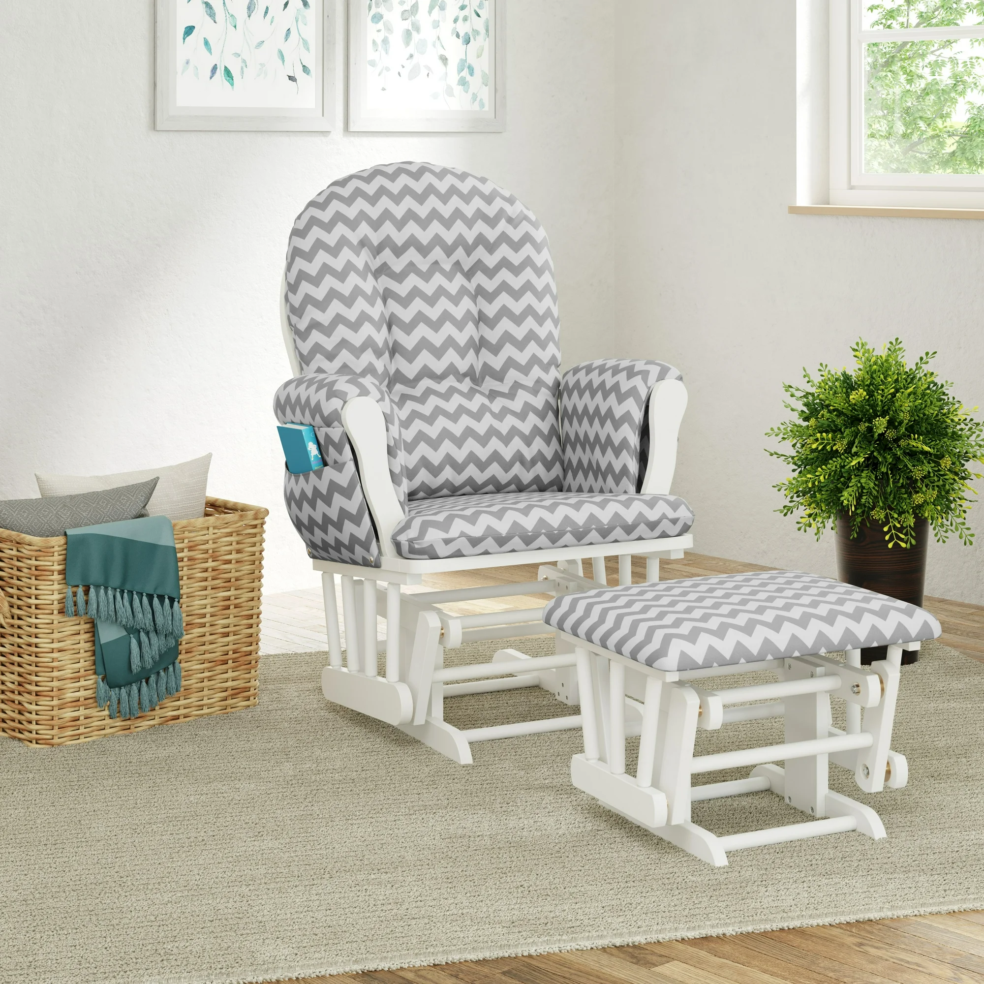 Storkcraft Hoop Infant Nursery Glider and Ottoman, White with Gray Chevron