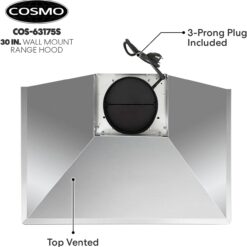 COSMO COS-63175S Wall Mount Range Hood with Ducted Convertible Ductless (No Kit Included), 3 Speed Fan in Stainless Steel (30 inch)