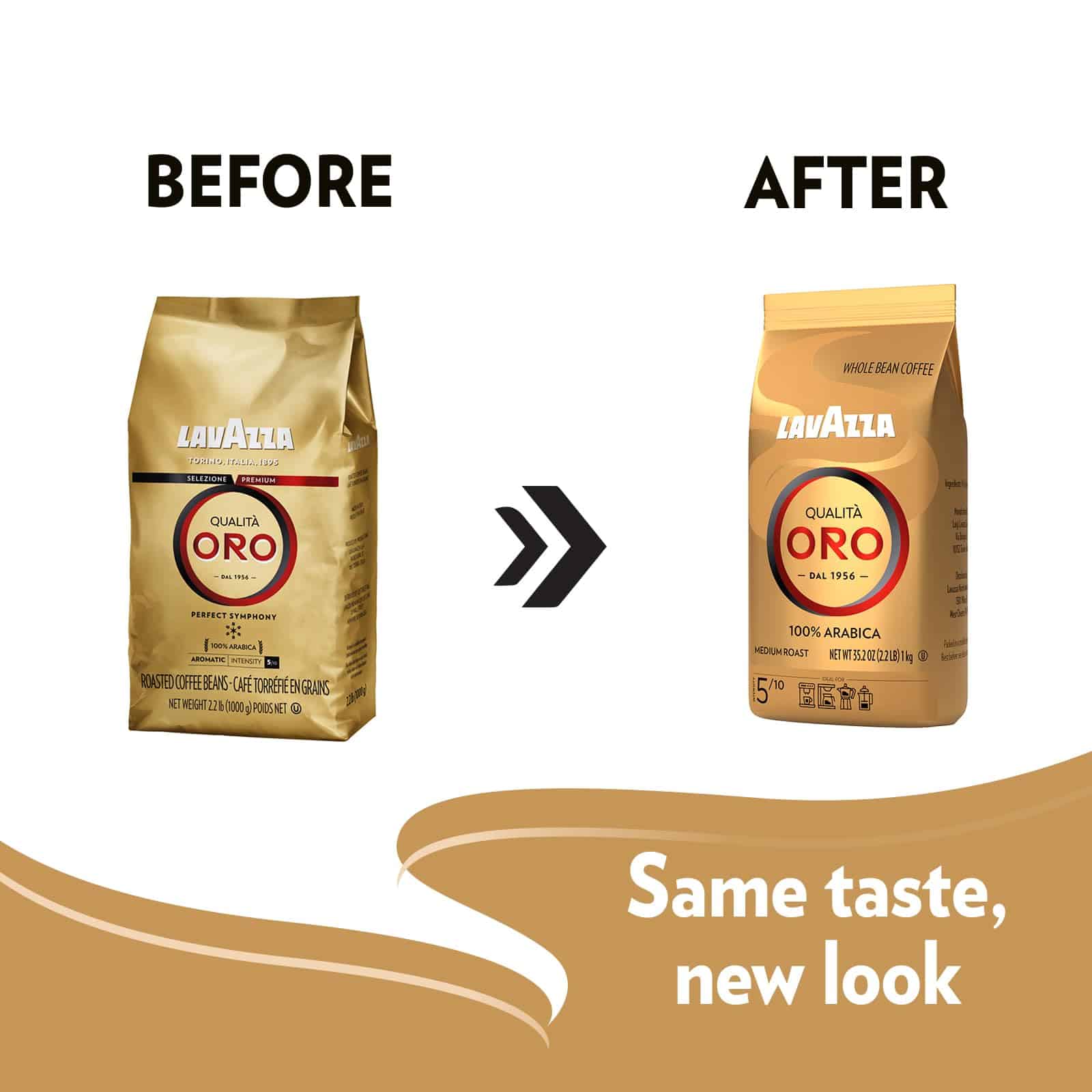Lavazza Qualità Oro Whole Bean Blend, Medium Roast, 2.2 Pound (Pack of 1)