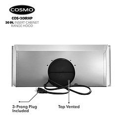 COSMO COS-30IRHP 30 in. Insert Range Hood with Push Button Controls, 3-Speed Fan, LED Lights and Permanent Filters in Stainless Steel