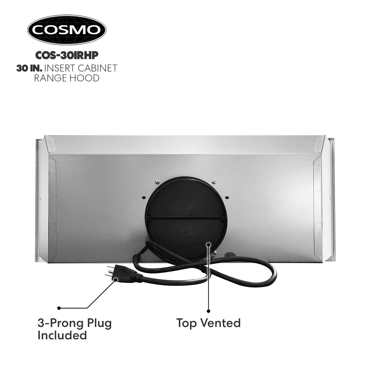COSMO COS-30IRHP 30 in. Insert Range Hood with Push Button Controls, 3-Speed Fan, LED Lights and Permanent Filters in Stainless Steel