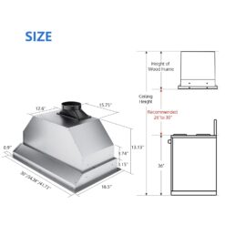 IKTCH 30 inch Built-in/Insert Range Hood 900 CFM, Ducted/Ductless Convertible Duct, Stainless Steel Kitchen Vent Hood