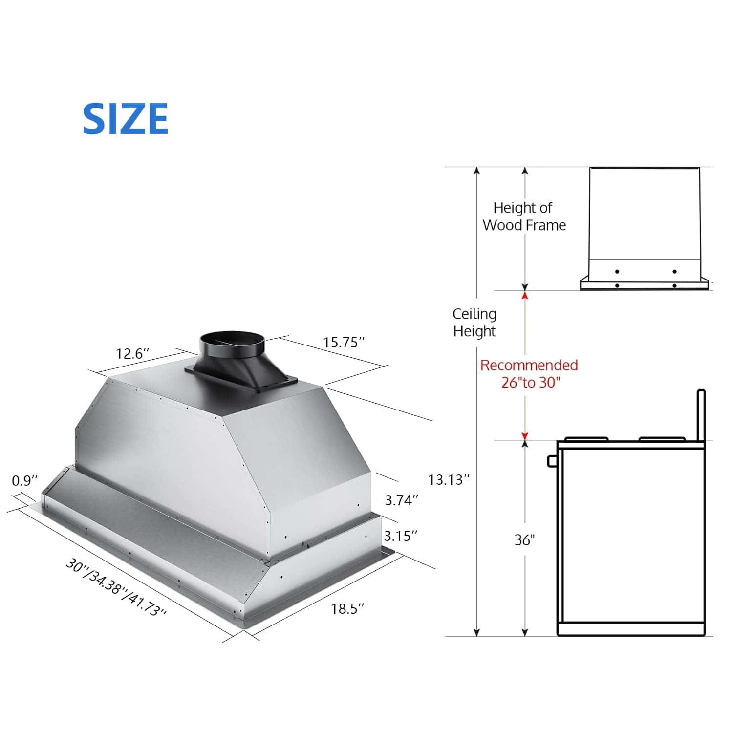 IKTCH 30 inch Built-in/Insert Range Hood 900 CFM, Ducted/Ductless Convertible Duct, Stainless Steel Kitchen Vent Hood